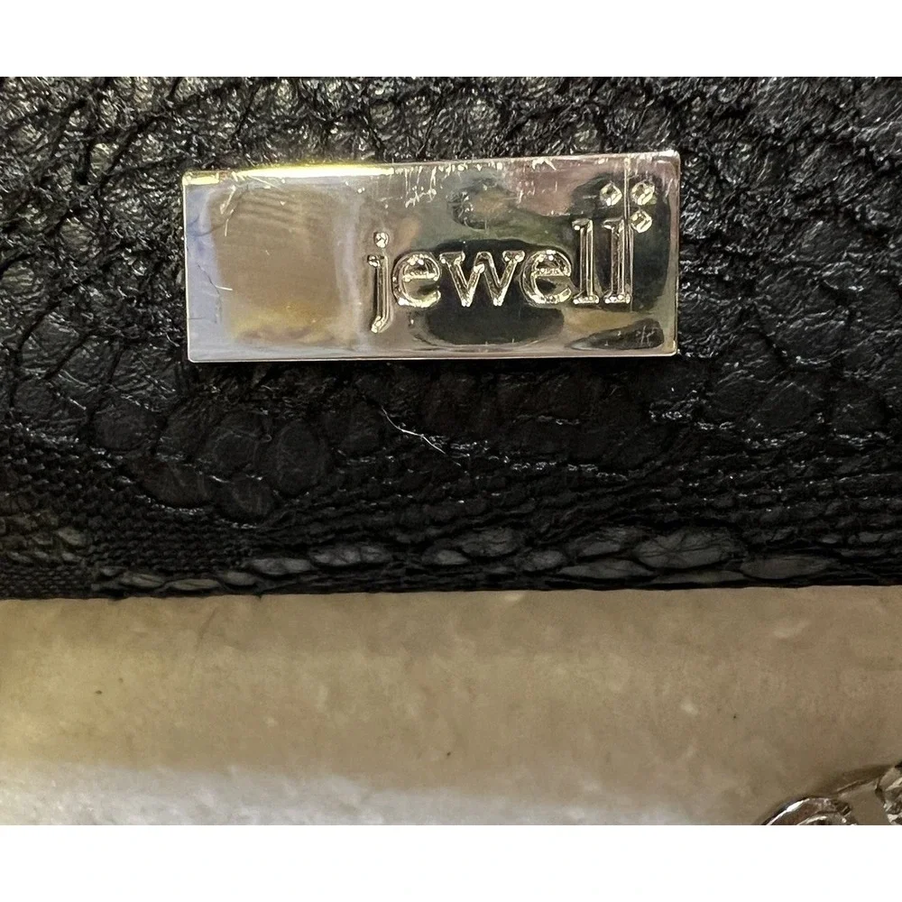 Jewell Black Hard Shell Faux Suede Evening‎ Prom Bag Rhinestone Ring Closure